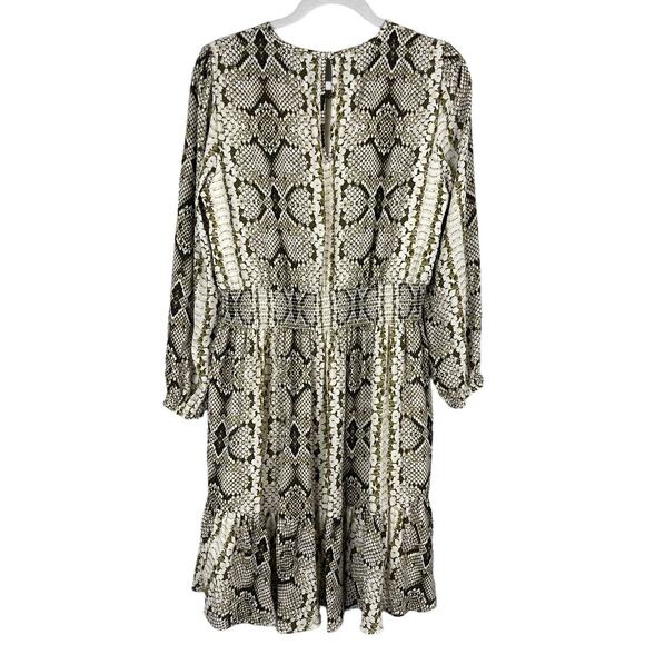 J. Crew Snake Skin Print Smocked Waist Dress Sheer Sleeves‎ Size Medium - Picture 4 of 11